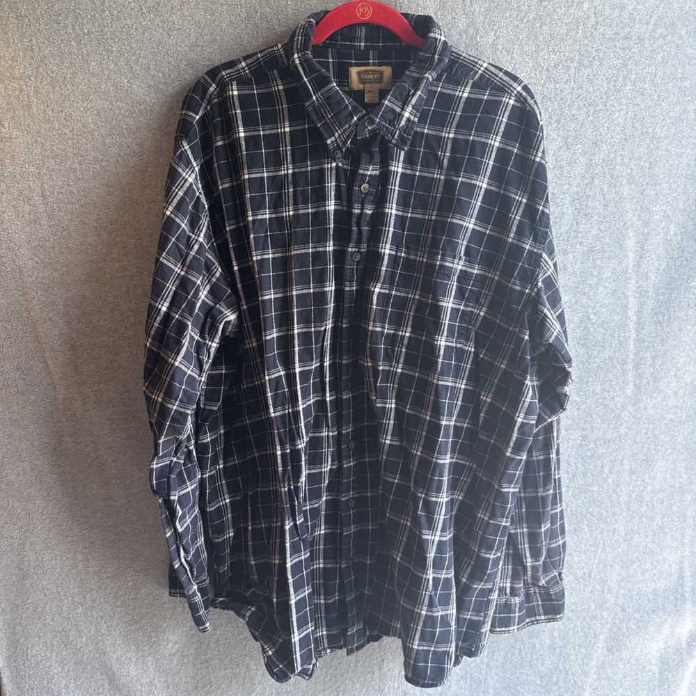 Men's Foundry Long Sleeve Check Casual Button Down Navy Shirt Size 3XL